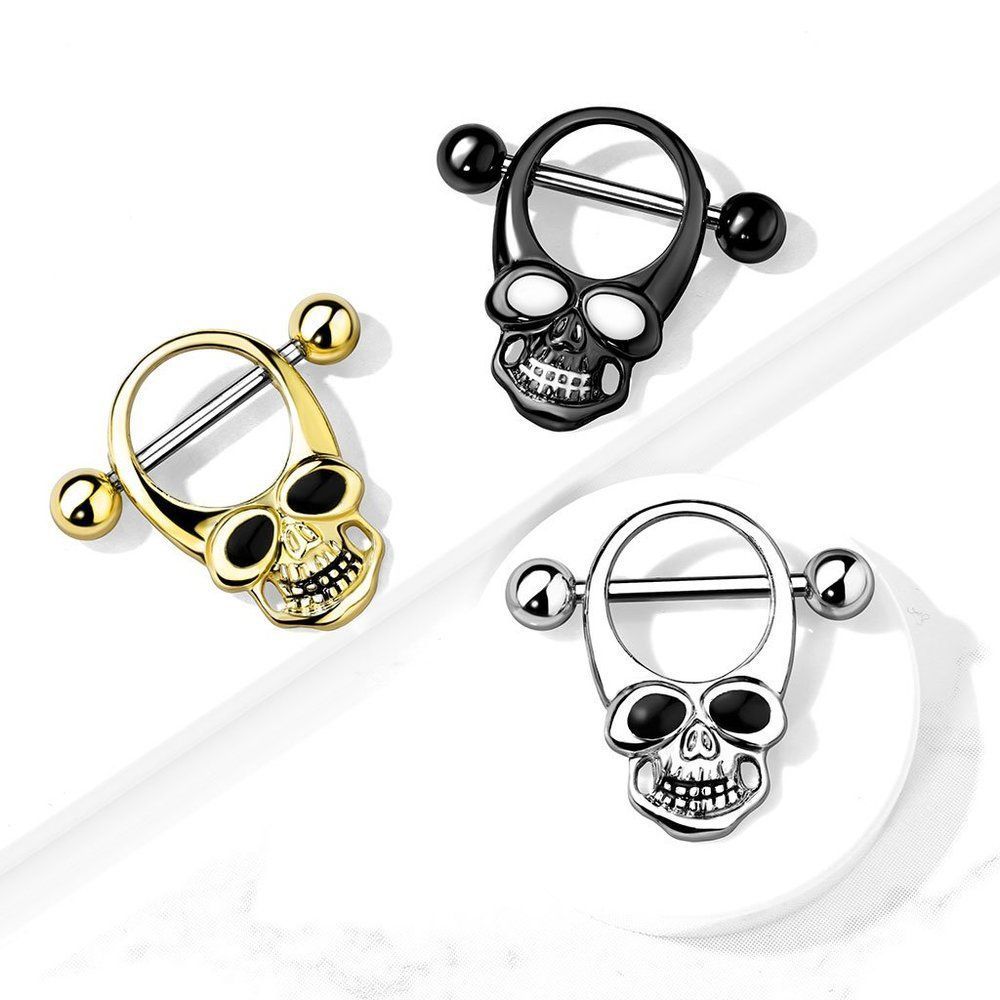 Skull With Enamel Eyes 316L Surgical Steel Nipple Shield Ring